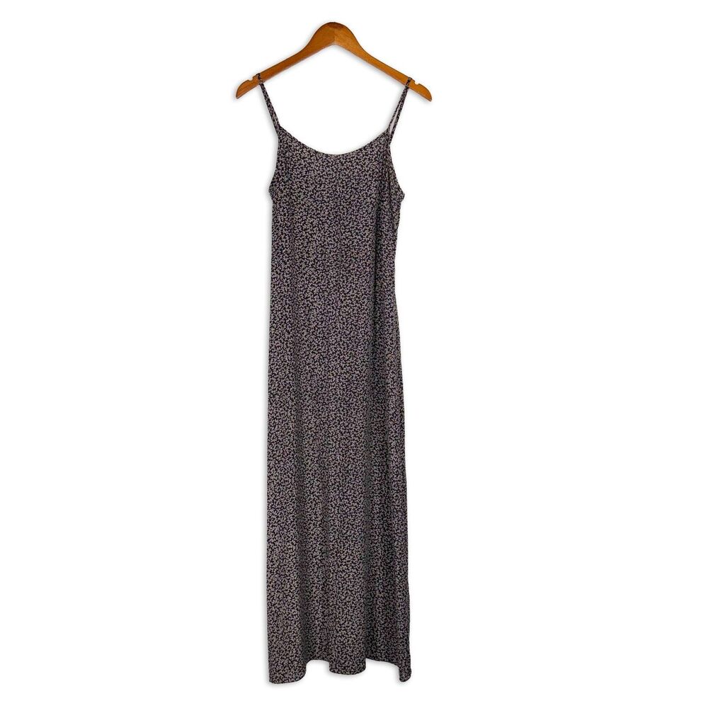 Vintage 90s Jones New York 100% Silk Black Floral Slip Maxi Dress Grunge